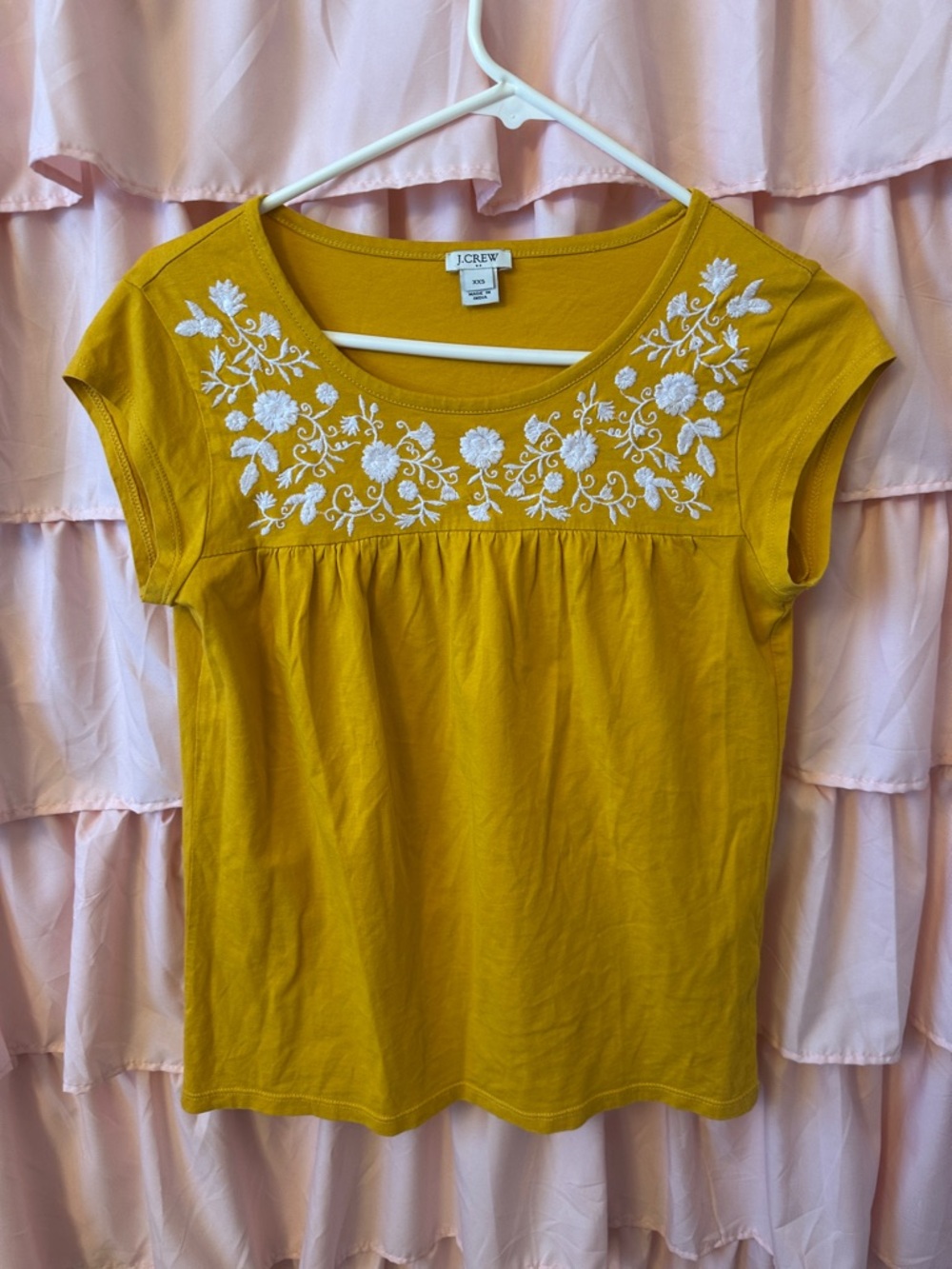 J. Crew Yellow Embroidered Cap-Sleeve Top